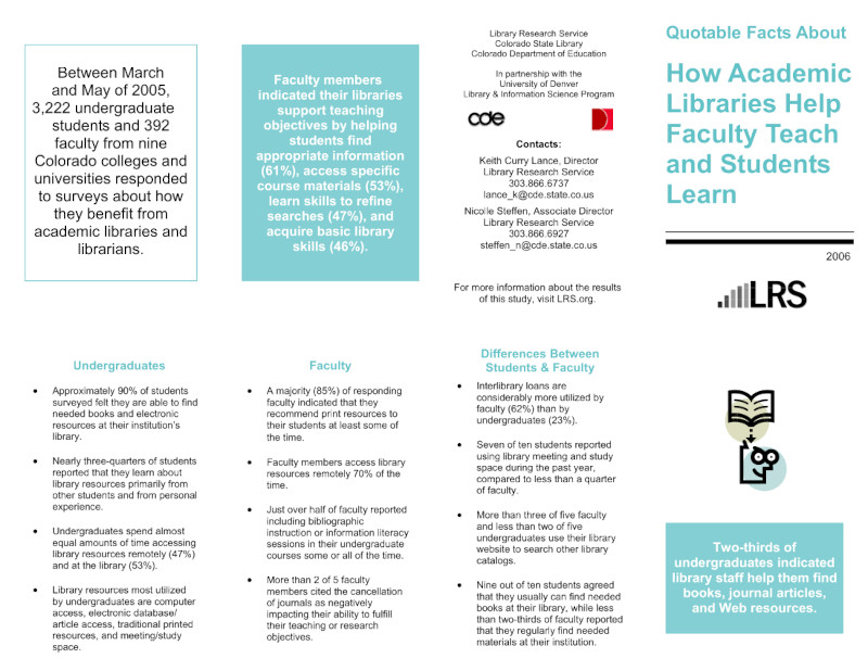 Preview image of How Academic Libraries Help Faculty Teach and Students Learn trifold brochure.