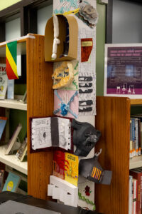 3D ekphrastic student art pieces that relate back to a book the student has read.