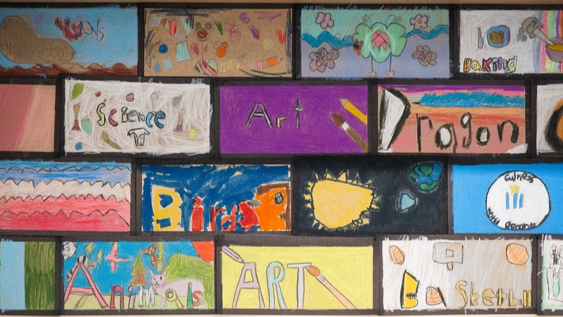 Student artwork in a Colorado school library.