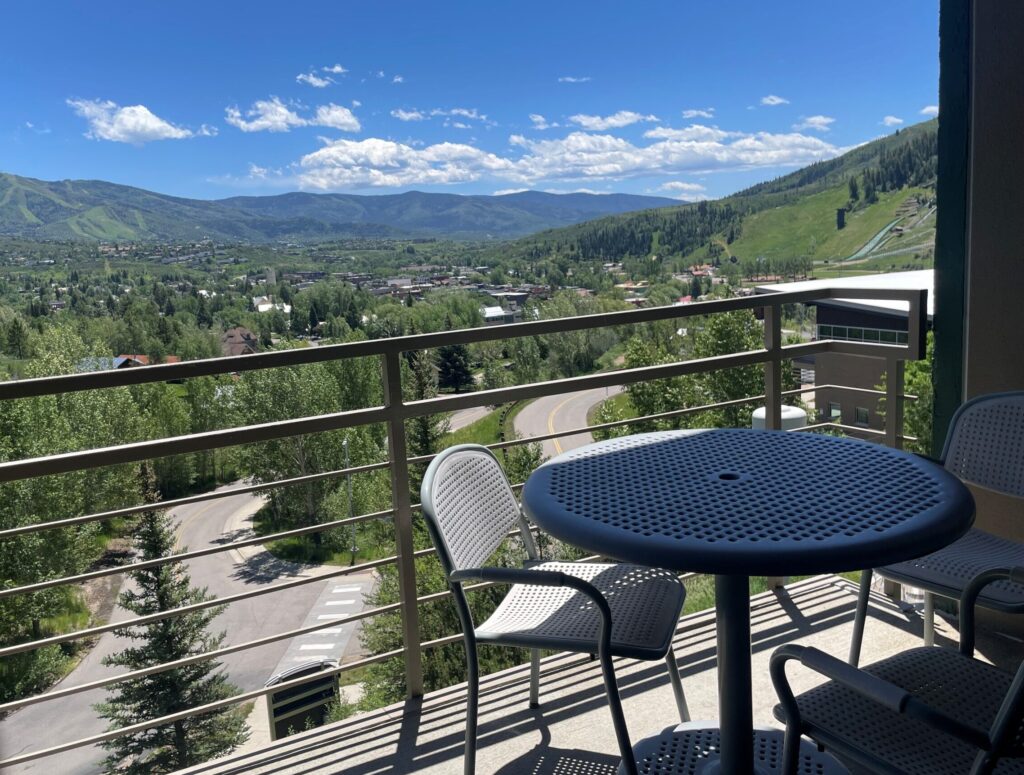 The library's balcony overlooking Steamboat Springs and the Yampa Valley.